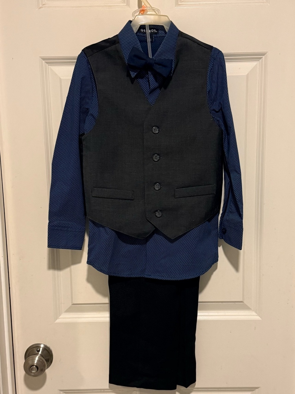 George Navy Blue Shirt with Black Vest, pants, and Bow Tie Set